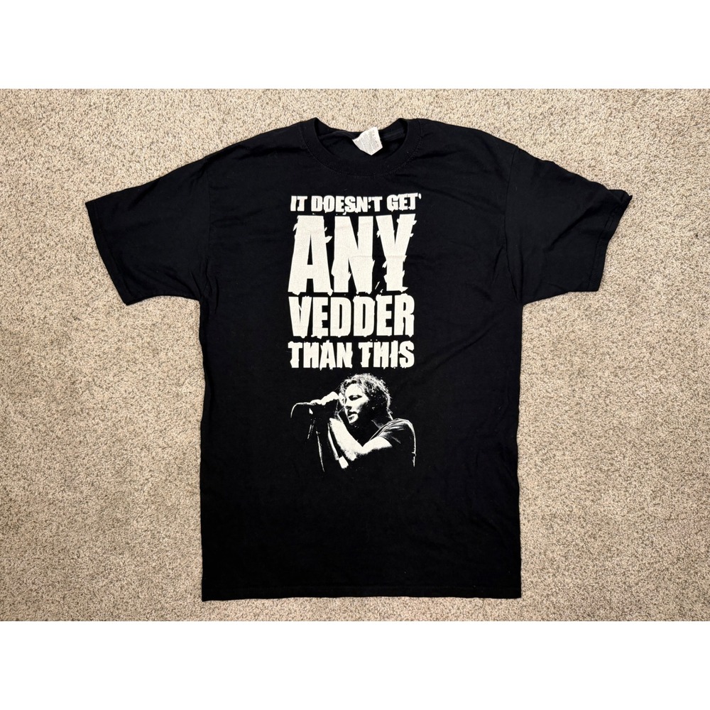 Fruit of the Loom T-Shirt Eddie Vedder Pearl Jam M Black Graphic Rock Band Tee
